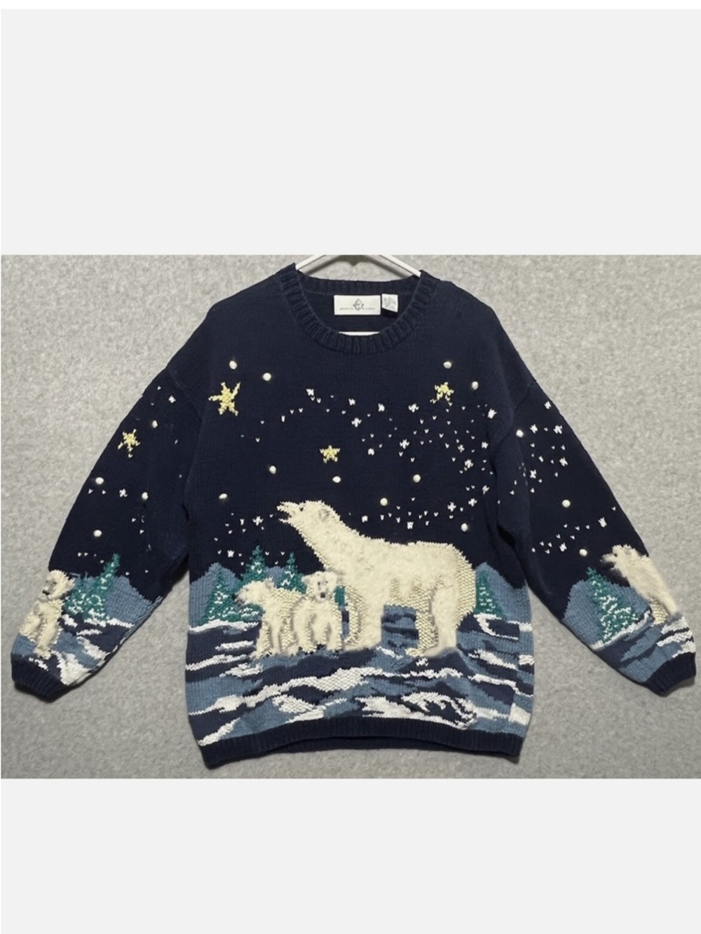 Design Options Winter Night Polar Bears Scenic sweater Size small